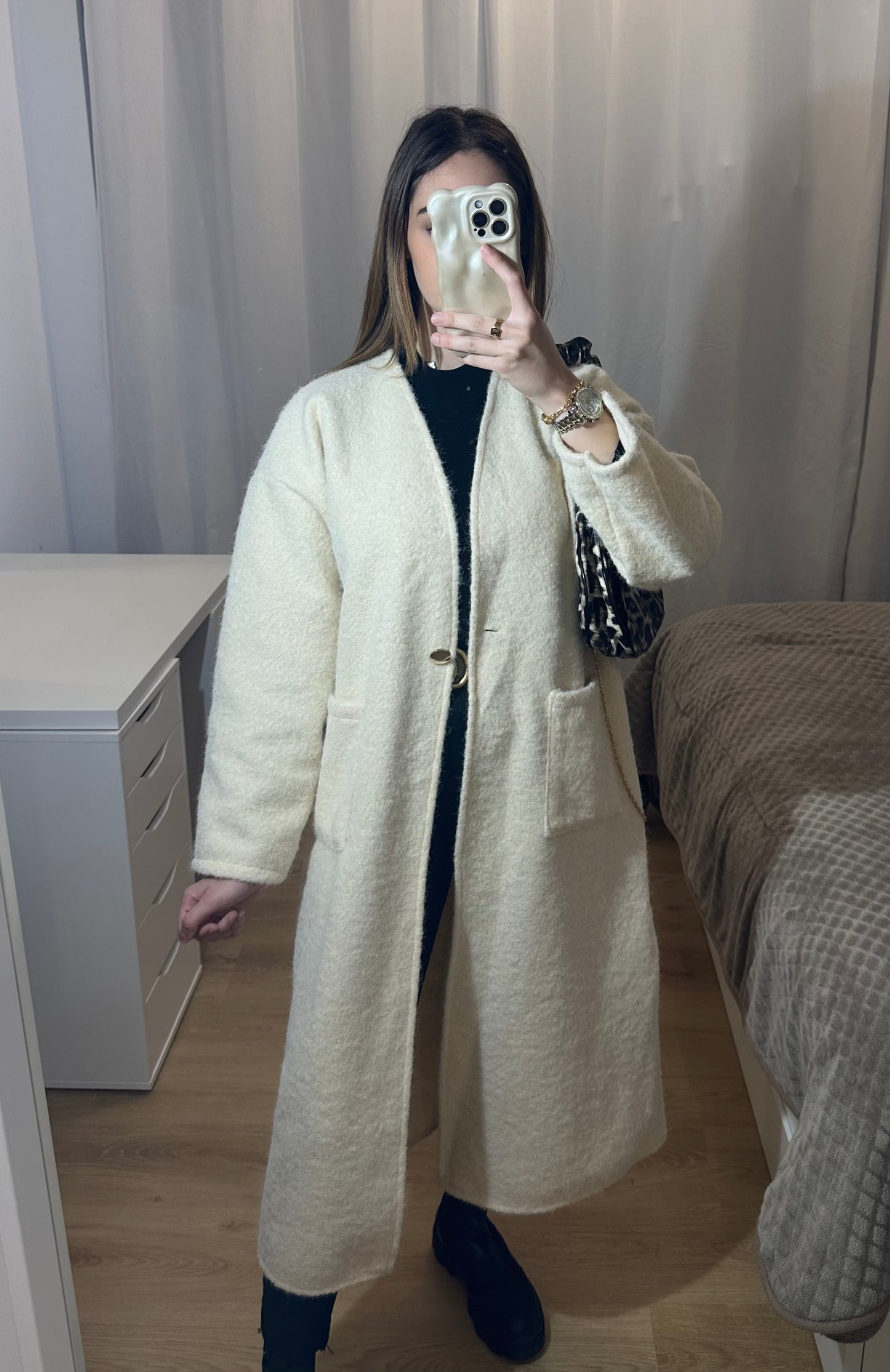 Veste longue effet bouclée