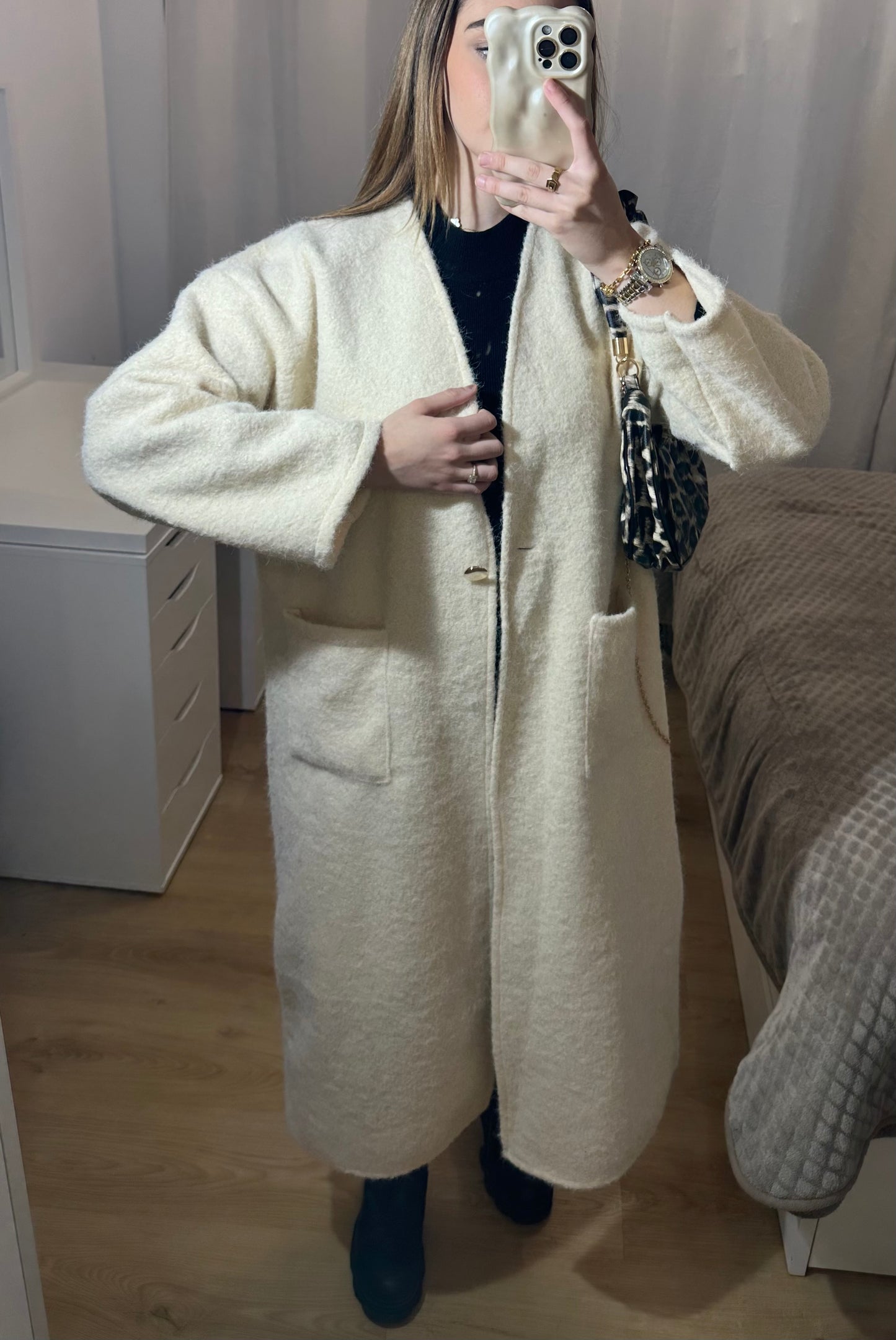 Veste longue effet bouclée