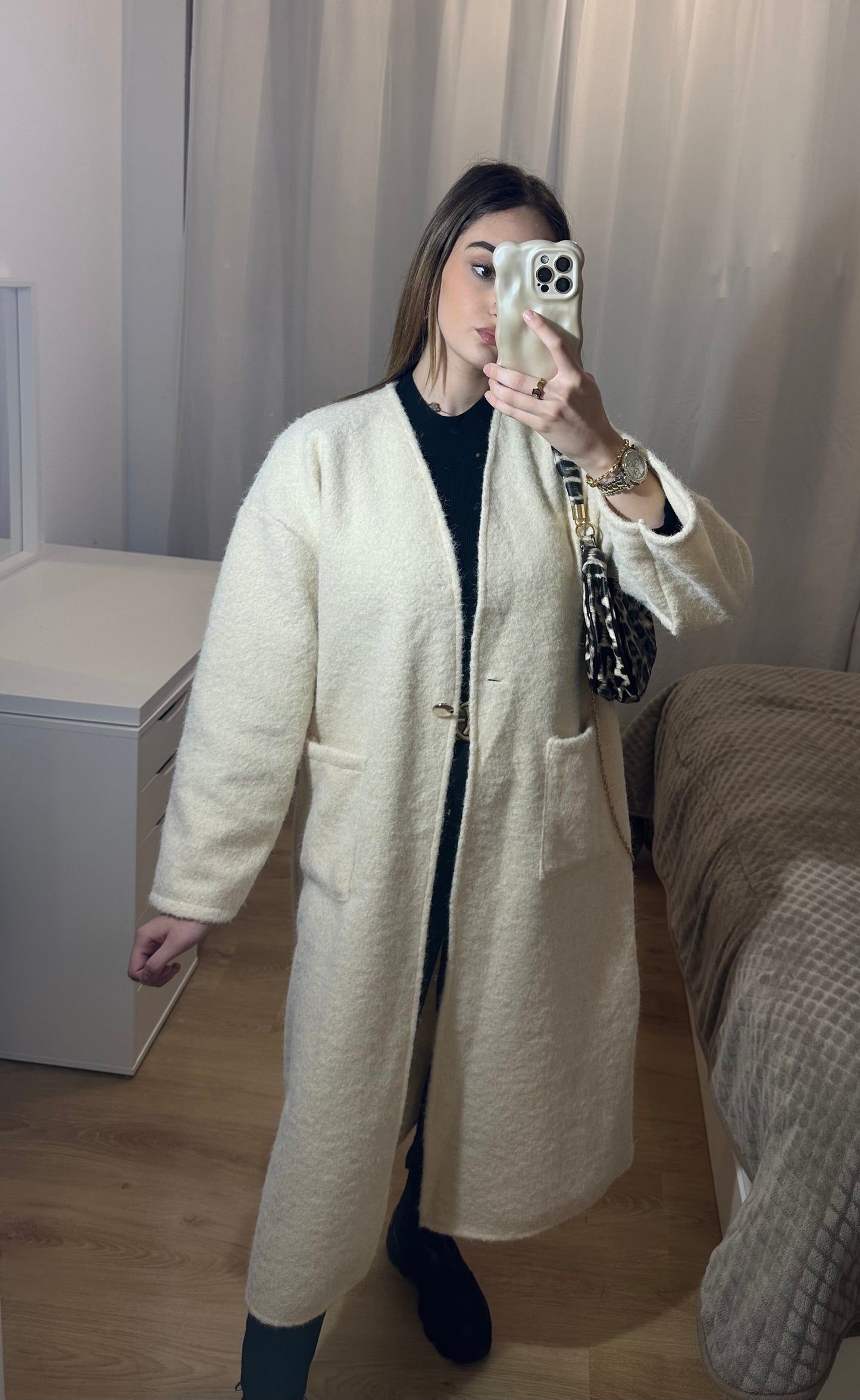 Veste longue effet bouclée