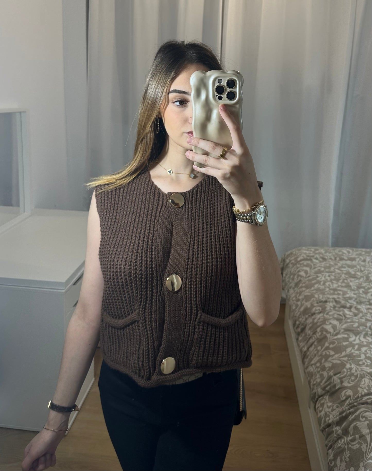 Gilet sans manches bouton doré