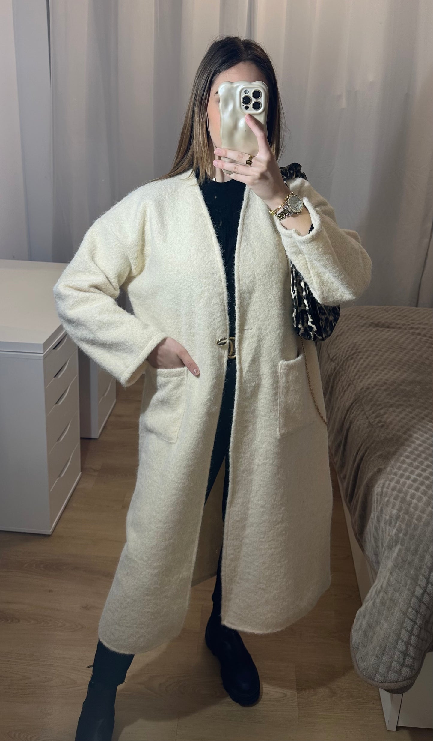 Veste longue effet bouclée