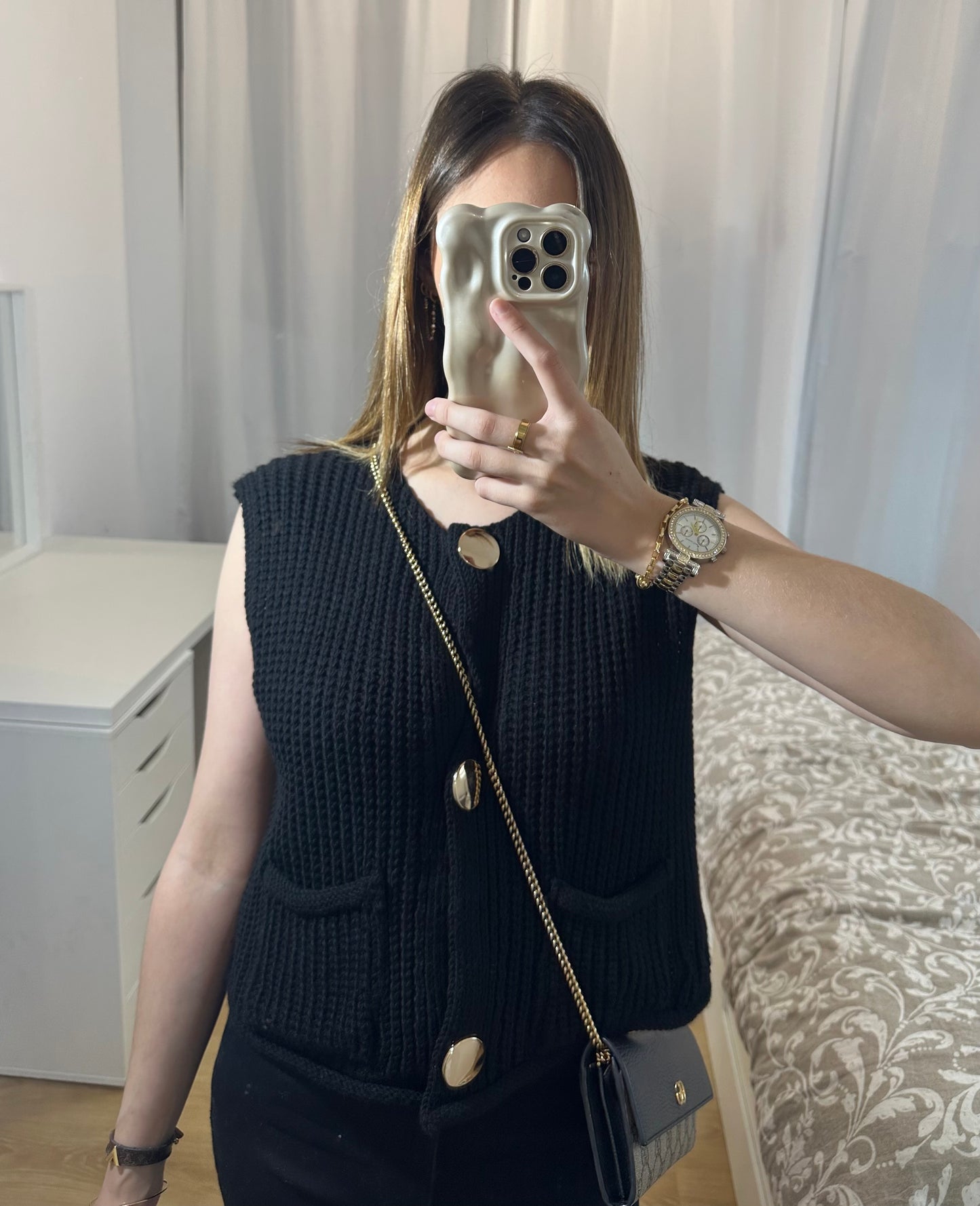 Gilet sans manches bouton doré