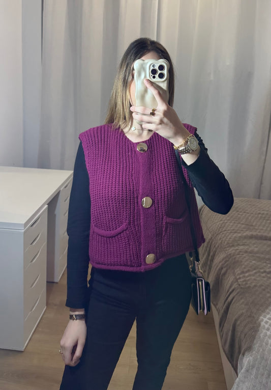 Gilet sans manches bouton doré