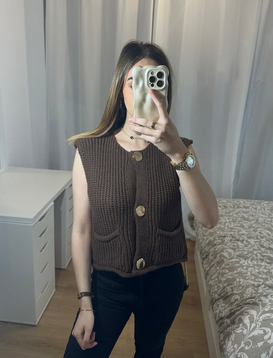 Gilet sans manches bouton doré