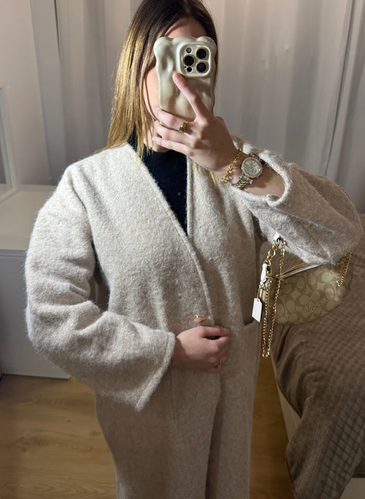 Veste longue effet bouclée