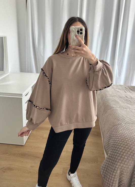 Sweat taupe / léopard