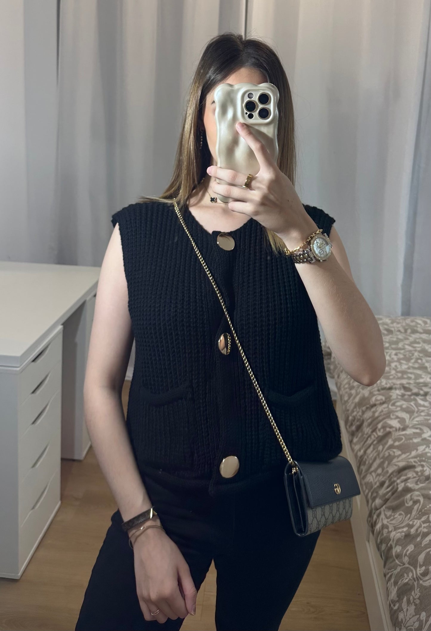 Gilet sans manches bouton doré