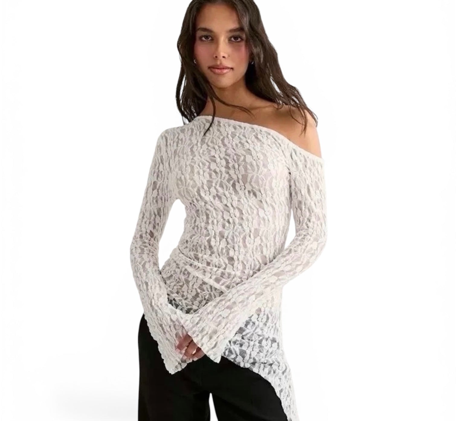 HAUT DENTELLE ASYMÉTRIQUE