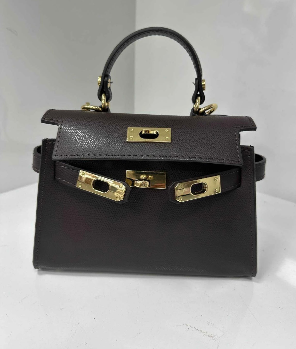 Sac H en cuir véritable Taupe